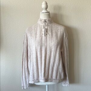 Woolrich Sweater XL Cream Wool Blend 1/4 Zip Textured Embroidered Pullover